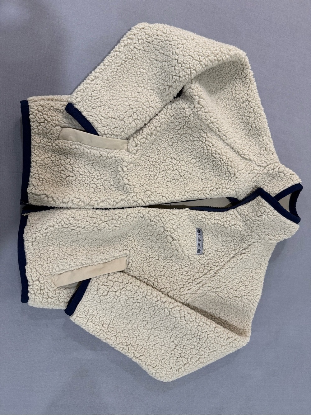 Columbia Kids Cream Sherpa Jacket with Navy Trim